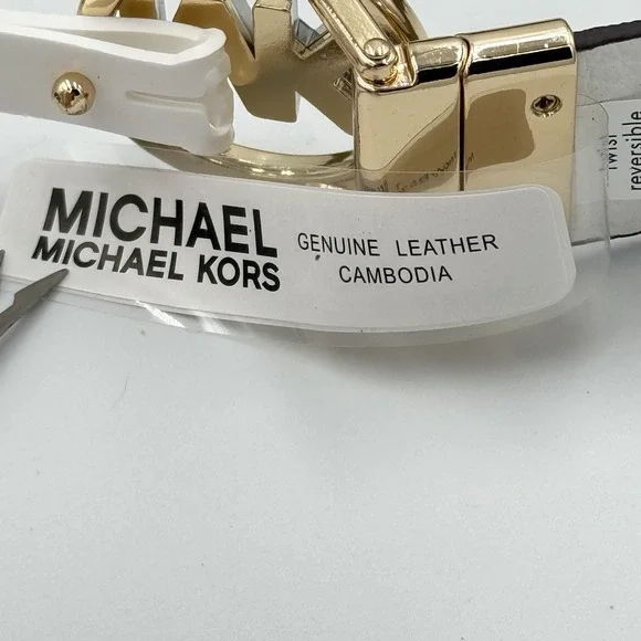 Michael Kors Belt Twist Reversible Leather MK Logo Buckle White‎ Khaki XL - Picture 5 of 6